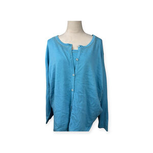 Quacker Factory Aqua Blue Cardigan Sweater Matching Short Sleeve Sweater 3X NWT